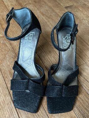 franco sarto size 5 black glitter rania 2 stiletto cutout heel